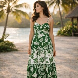 Farm Rio Forest soul mix white green Midi Dress size Medium NEW WITH TAGS